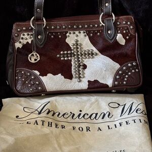 American West Two-Tone Leather Handbag with Studded Cross